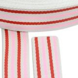 Hochw. BAUMWOLL-GURTBAND, Streifen, rosa-rot, 40mm breit - beidseitig - für Taschen uvm