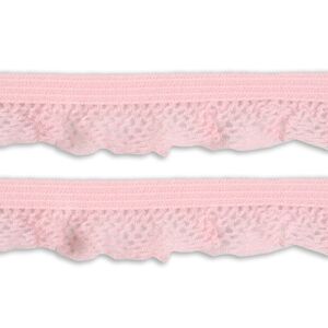 elastische Rüsche mit Häkelwellen - rosa, 14mm breit