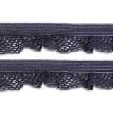 elastische Rüsche mit Häkelwellen - dunkelgrau, 14mm breit, TOP-Qualität