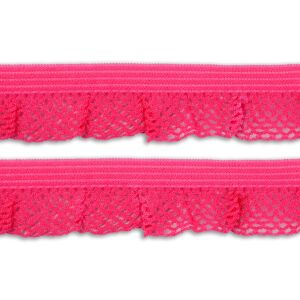 elastische Rüsche mit Häkelwellen - pink, 14mm breit, TOP-Qualität