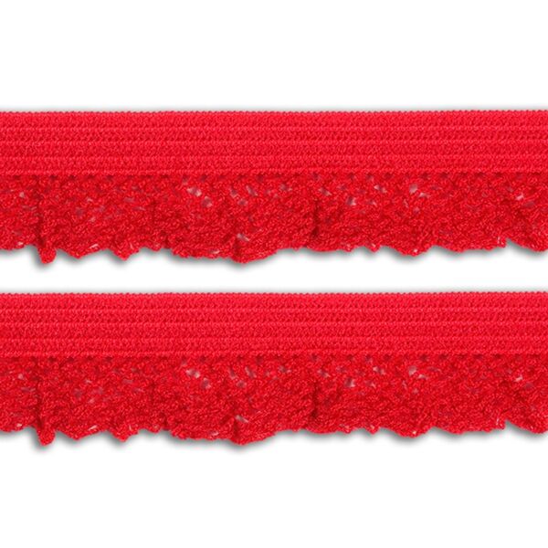 elastische Rüsche mit Häkelwellen - rot, 14mm breit, TOP-Qualität