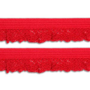 elastische Rüsche mit Häkelwellen - rot, 14mm breit