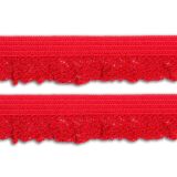 elastische Rüsche mit Häkelwellen - rot, 14mm breit, TOP-Qualität