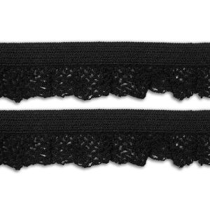 elastische Rüsche mit Häkelwellen - schwarz, 14mm breit, TOP-Qualität