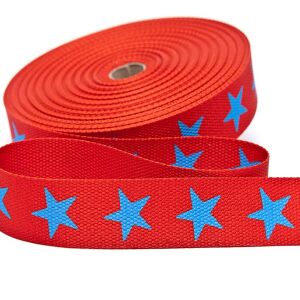 Hochw. GURTBAND - STERN, rot/ blau, 30mm breit - ideal für Taschen, Schlüsselband & co