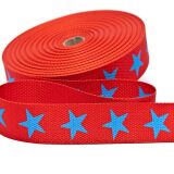 Hochw. GURTBAND - STERN, rot/ blau, 30mm breit - ideal für Taschen, Schlüsselband & co