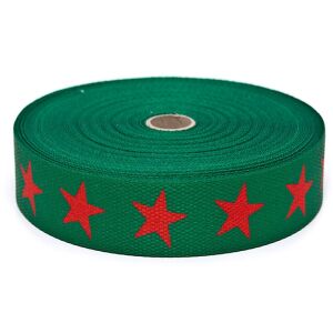 Hochw. GURTBAND - STERN, grasgrün/ rot, 30mm breit - ideal für Taschen, Schlüsselband & co