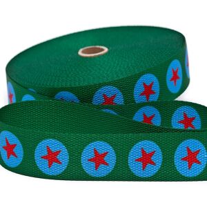 Hochw. GURTBAND - STERN im KREIS, grün/ rot/ blau, 30mm breit - ideal für Taschen, Schlüsselband & co