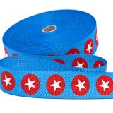 Hochw. GURTBAND - STERN im KREIS, hellblau/ weiß/ rot, 30mm breit - ideal für Taschen, Schlüsselband & Co