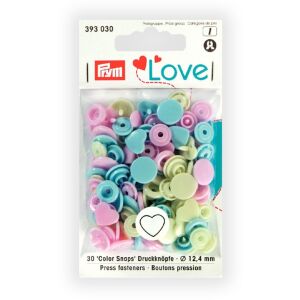 30 Stück Prym Love HERZ Druckknopf Color, rosa/grün/hellblau