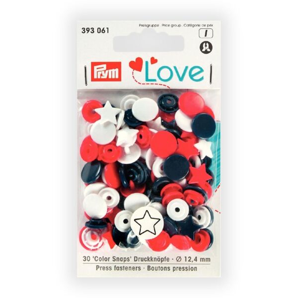 30 Stück Prym Love, Druckknopf Color, Stern, 12,4mm, rot/weiß/marine