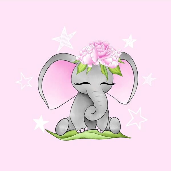 Bio-Jersey, süßes Elefanten Panel, rosa, Flower elephants
