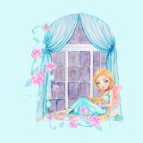 Bio-Jersey, Zeit für Träume Prinzessin Panel, blau, Märchenzeit