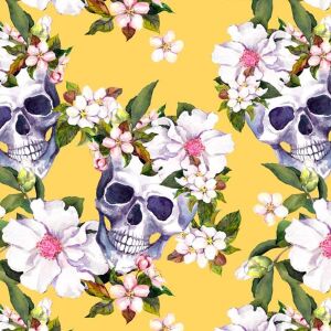 Bio-Jersey Skulls mit Blumen, gelb, Jersey by Bio-Box