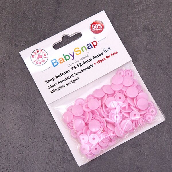 BabySnap T5 Druckknöpfe, 30 Stück (12,4mm), B18, glänzend, rosa