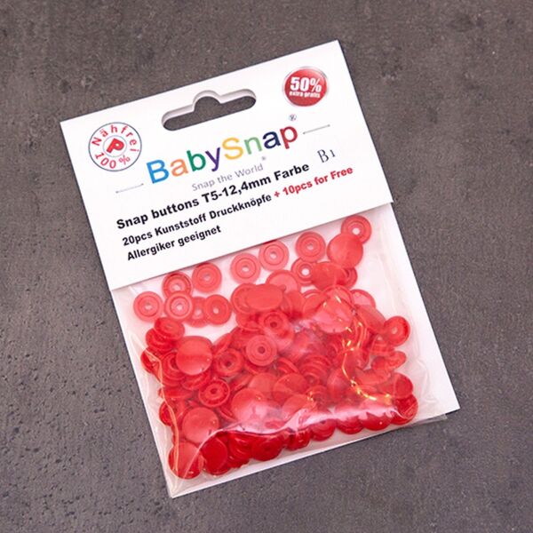BabySnap T5 Druckknöpfe, 30 Stück (12,4mm), B1, glänzend, rot