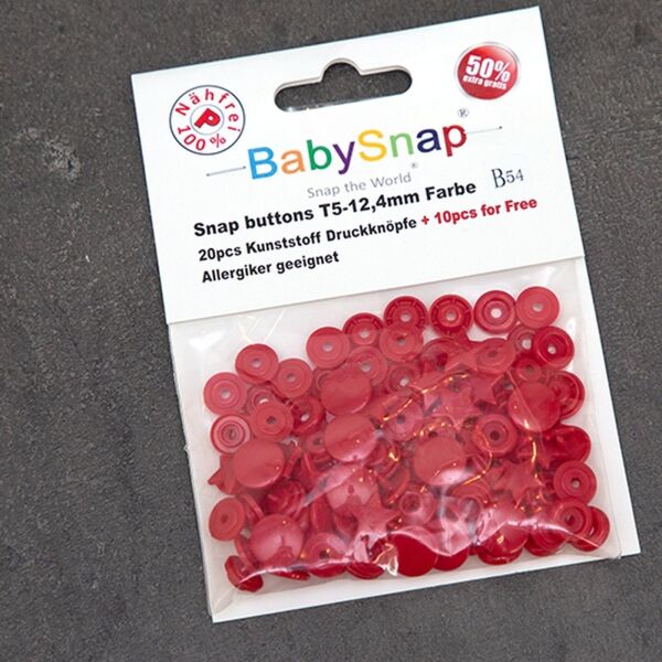 BabySnap T5 Druckknöpfe, 30 Stück, Sterne, Kreise (12,4mm), B54, glänzend, dunkelrot