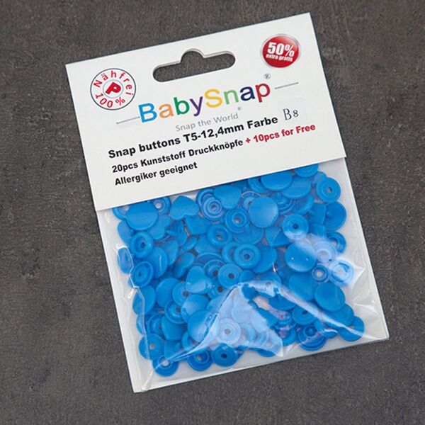 BabySnap T5 Druckknöpfe, 30 Stück, Kreise (12,4mm), B8, glänzend, blau