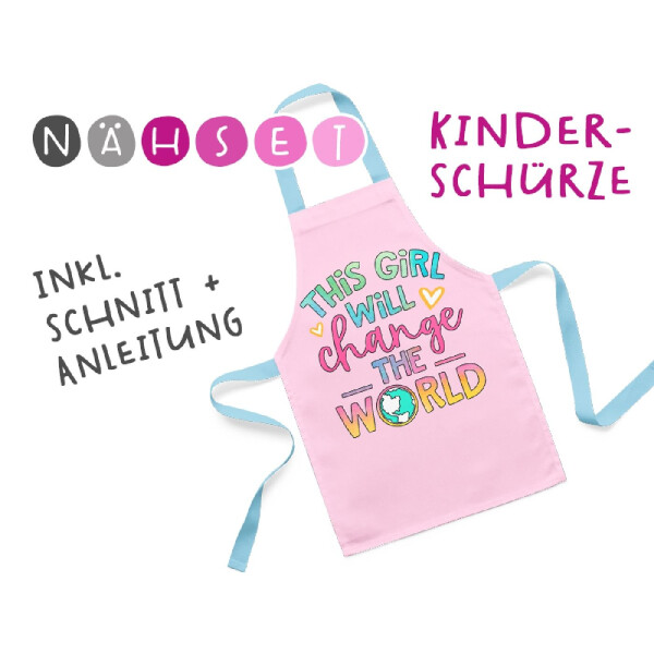 Nähset Kinder-Schürze, This girl will change the world, inkl. Schnittmuster + Anleitung