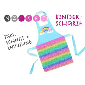 Nähset Kinder-Schürze, Regenbogen Pferde, inkl. Schnittmuster + Anleitung