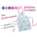 Nähset Kinder-Schürze mit WUNSCHNAME, Ella Einhorn, inkl. Schnittmuster + Anleitung