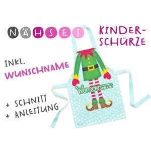 Nähset Kinder-Schürze mit WUNSCHNAME, Elfe, inkl. Schnittmuster + Anleitung