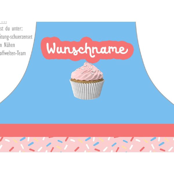 Nähset Kinder-Schürze mit WUNSCHNAME, Cupcake, inkl. Schnittmuster + Anleitung