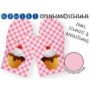 Nähset Ofenhandschuhe (1 Paar), Liebe geht durch den Backofen / Muffin, inkl. Schnittmuster + Anleitung