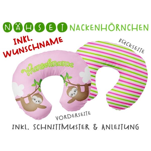 Nähset WUNSCHNAME Nackenhörnchen Chilly das Faultier, inkl. Schnittmuster & Anleitung, Biobox