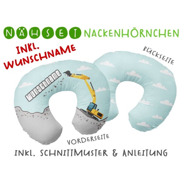 Nähset WUNSCHNAME Nackenhörnchen Bagger, inkl. Schnittmuster & Anleitung, Biobox