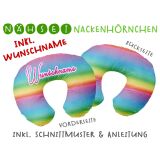 Nähset WUNSCHNAME Nackenhörnchen vintage rainbow, inkl. Schnittmuster & Anleitung