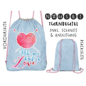 Nähset Turnbeutel, all you knit is love, Canvas