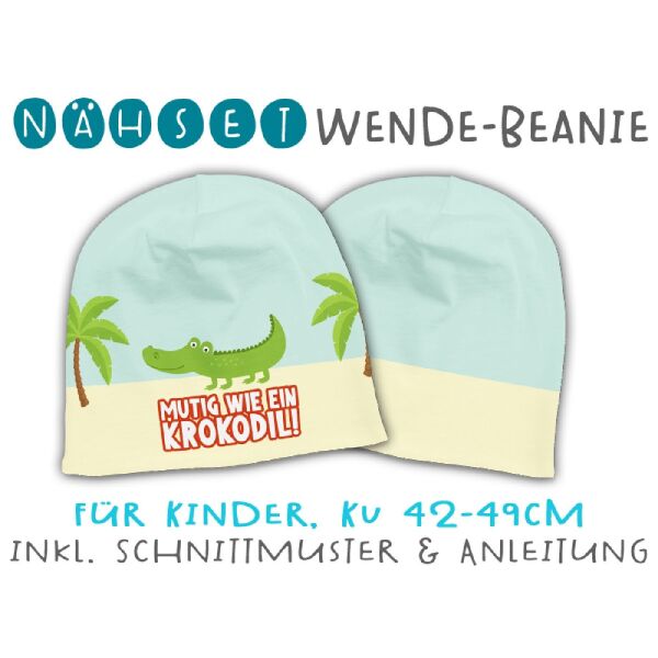 Nähset Wende-Beanie, KU 42-49cm, Starke Kids, Bio-Jersey