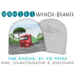 Nähset Wende-Beanie, KU 42-49cm, Trucks, Bio-Jersey