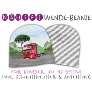 Nähset Wende-Beanie, KU 47-54cm, Trucks, Bio-Jersey by...