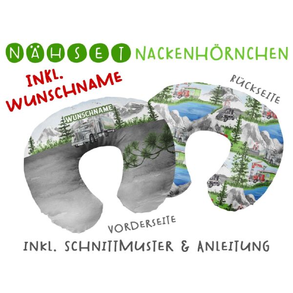 Nähset WUNSCHNAME Nackenhörnchen Trucks, inkl. Schnittmuster & Anleitung
