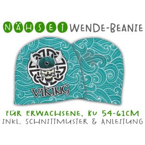 Nähset Erwachsenen Wende-Beanie, KU 54-61cm, Skulls II, Bio-Jersey