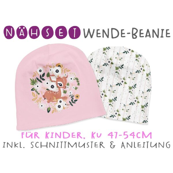 Nähset Wende-Beanie, KU 47-54cm, Rehkitz, Bio-Jersey by Biobox