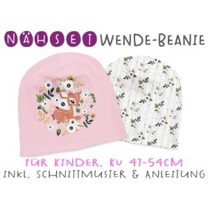 Nähset Wende-Beanie, KU 47-54cm, Rehkitz, Bio-Jersey