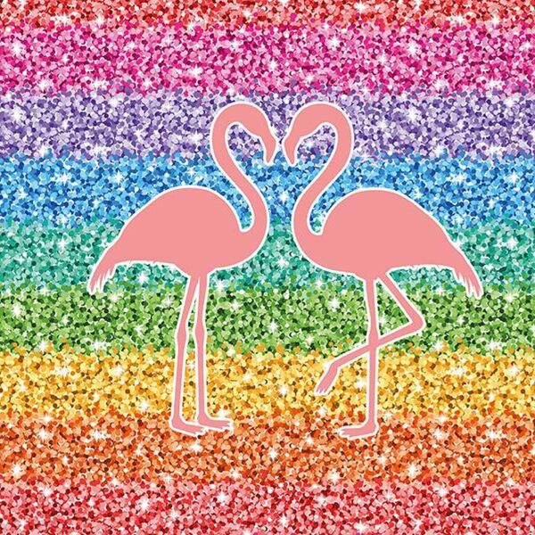 Bio-Sommersweat XL Panel Flamingos, Blockstreifen Rainbow Fakeglitzer Stripes