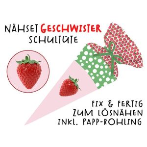 Nähset Geschwister-Schultüte Erdbeeren, mit Rohling, ohne Wunschname