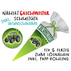Nähset Geschwister-Schultüte WUNSCHNAME Trecker, mit...