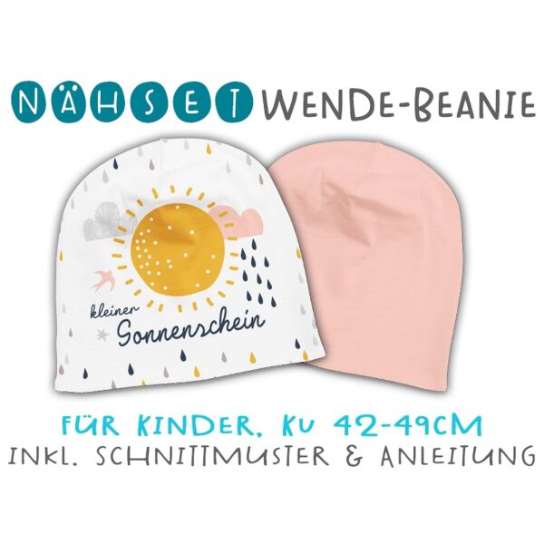 Nähset Wende-Beanie, KU 42-49cm, Regenbogen Girls, Bio-Jersey