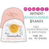 Nähset Wende-Beanie mit Wunschname, KU 47-54cm, Regenbogen Girls, Bio-Jersey