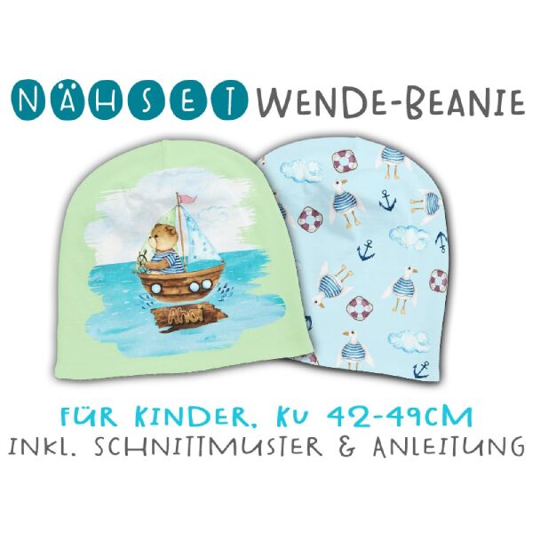 Nähset Wende-Beanie, KU 42-49cm, Kleiner Kapitän, Bio-Jersey
