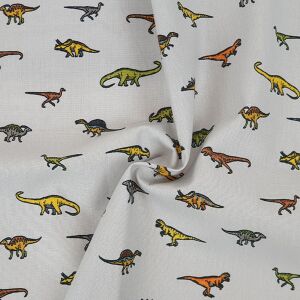 kleine Dinosaurier auf grau, Baumwolle / Popeline