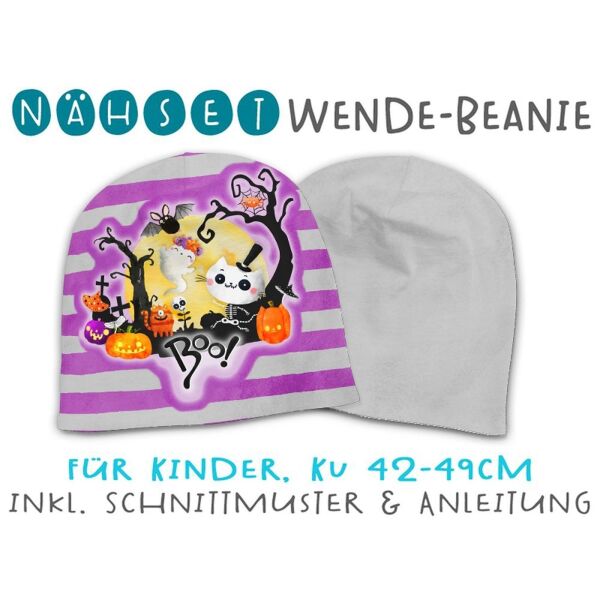 Nähset Wende-Beanie, KU 42-49cm, boo, Bio-Jersey