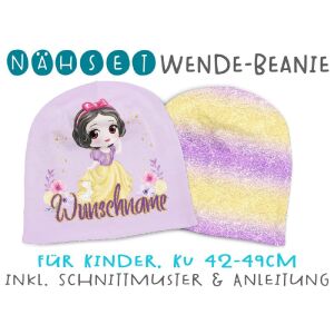 Nähset Wende-Beanie mit Wunschname, KU 42-49cm, Schneewitts-love, Bio-Jersey