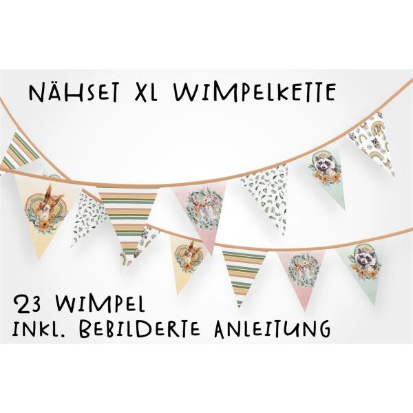 Nähset XL Wimpelkette, 23 Wimpel, rainbow animals by BioBox