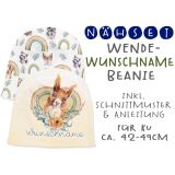 Nähset Wende-Beanie mit Wunschname, KU 42-49cm, Eichhörnchen, Bio-Jersey, rainbow animals